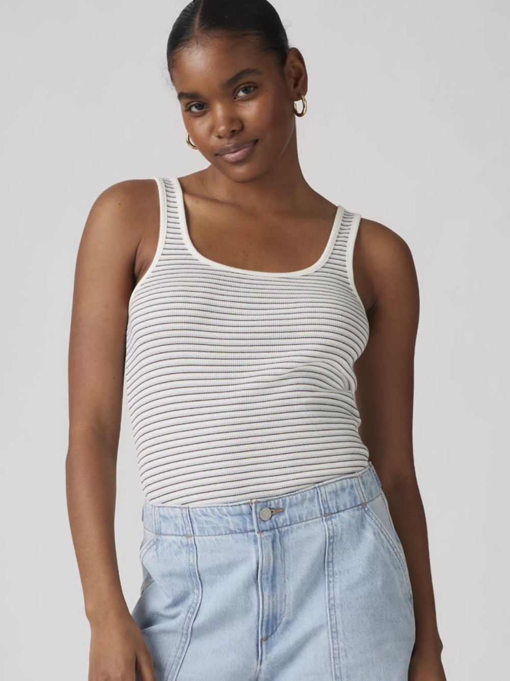NWT Levi’s Essential Rib Scoop Neck Tank Top in Indigo Stripe Skyway - Blue Sz S